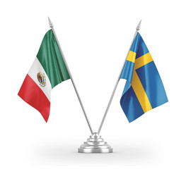 Sweden and Mexico table flags isolated on white 3D rendering