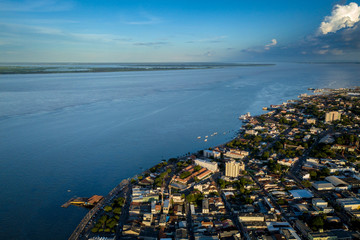 Aerial view of the Santarém city waterfront. Pará, Brazil.