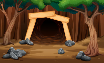 A mine cave from outside view illustration