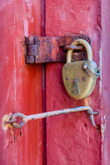 RUNDE, NORWAY - 2018 FEBRUARY 19. Old padlock at Runde Lighthouse.