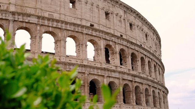 4K of Colosseum or Coliseum. Famous touristic attraction. Architectural wonder. Important landmark in the city of Rome, Italy