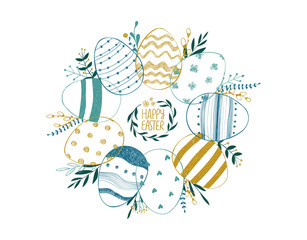 Happy Easter greeting card with eggs. - 322138225