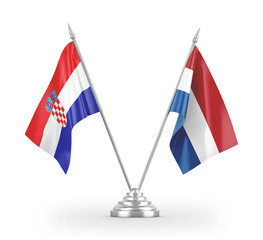 Netherlands and Croatia table flags isolated on white 3D rendering