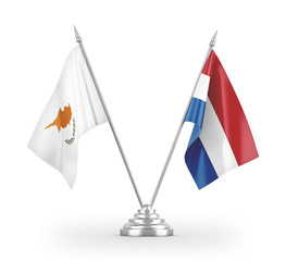 Netherlands and Cyprus table flags isolated on white 3D rendering