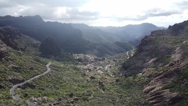 Return Path of Drone filmed on top of the Roque Nublo mountain, Tejeda, Gran Canaria, Spain