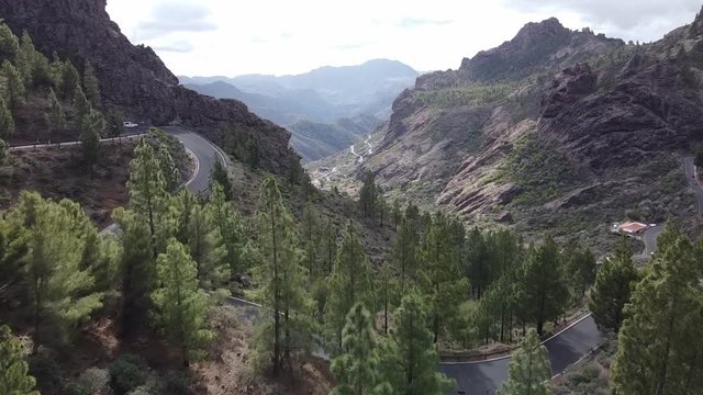 Aerial footage of a canion of Gran Canaria filmed near Roque Nublo, Gran Canaria, Spain
