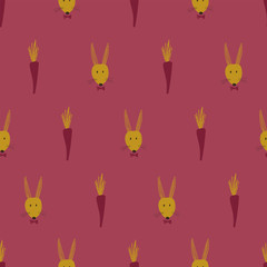 Seamless pattern with bunny faces and carrots.