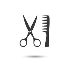 Comb and scissors icon vector illustration isolated on white background.