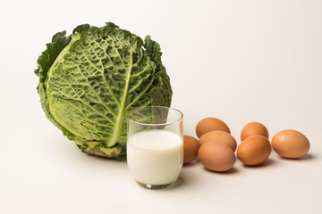 Vegetable still life with lemons and eggs