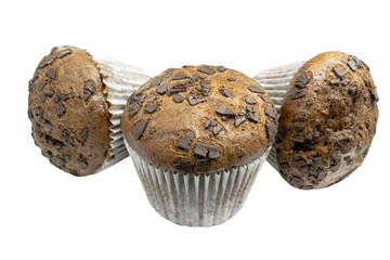 baking chocolate muffin on a white background, isolate