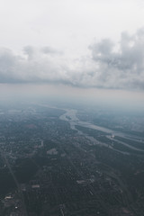 Kiev city with airplane window, Ukraine