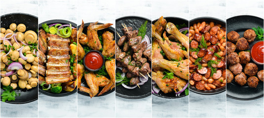 Collage. Set of world cuisine dishes. Food assortment.
