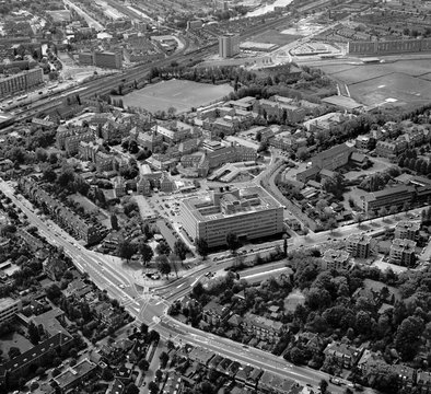 Leiden, Holland, May 30 - 1975: Historical aerial photo of the Academic hospital in Leiden, Holland