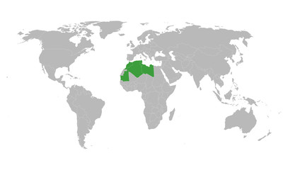 Fototapeta na wymiar Arab Maghreb Union countries highlighted on world map. Economic and political in northern africa.