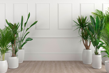 3D render Interior central copy space and plants