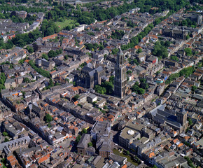 Utrecht, Holland, June 20 - 1989: Historical aerial photo of the center of Utrecht, Holland