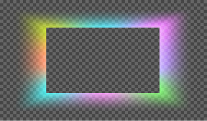 eps10. Neon square frame on a transparent background for posters, cafe, shop, banner, promotion, restaurant. Bright signboard. Vector illustration © shacil