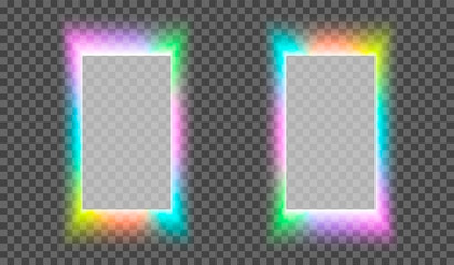 eps10. Neon square frame on a transparent background for posters, cafe, shop, banner, promotion, restaurant. Bright signboard. Vector illustration © shacil