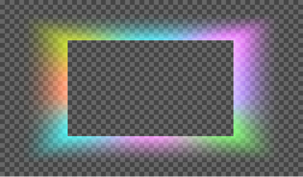 eps10. Neon square frame on a transparent background for posters, cafe, shop, banner, promotion, restaurant. Bright signboard. Vector illustration