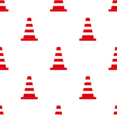 Seamless pattern with traffic cones isolated on white background. Cartoon style. Vector illustration for design, web, wrapping paper, fabric, wallpaper.
