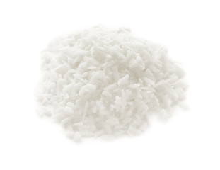 Fototapeta na wymiar Heap of fresh coconut flakes isolated on white