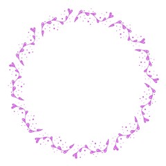 Decorative frame with pink flowers in the shape of a heart. Polka dot plant. Design for Valentine s Day. Illustration for website design, magazine cover, scrapbooking, booklets. Space for text