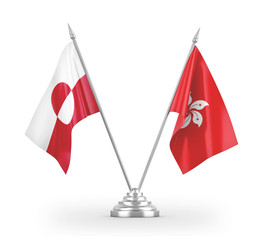 Hong Kong and Greenland table flags isolated on white 3D rendering