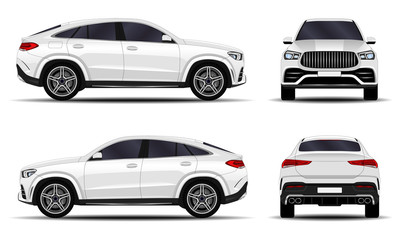 realistic SUV car. front view; side view; back view.