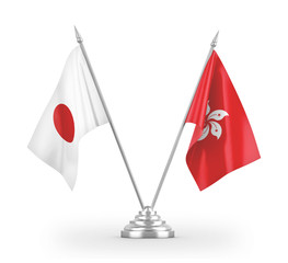 Hong Kong and Japan table flags isolated on white 3D rendering