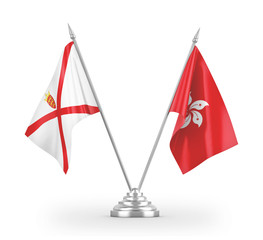Hong Kong and Jersey table flags isolated on white 3D rendering