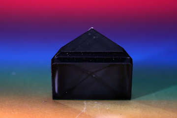 Photo glass and prisms of a disassembled camera photographed in the studio