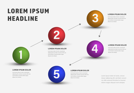 Infographic Layout with Colored Balls and Pointing Arrows
