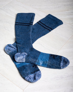 Bombas blue, over the calf, compression socks with honeycomb arch.