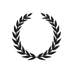 Fototapeta na wymiar Greek wreaths and heraldic round element with black circular silhouette. set of laurel, fig and olive, victory award icons with leaves and frames illustration for graphic and web design.