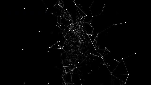 Digital plexus network in virtual space coming closer, zooming out.