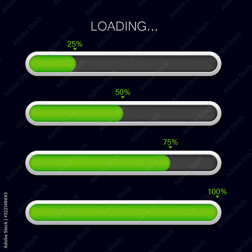 Aufkleber loading progress bar. green download icon. glossy completion bar for ui. scale download of time. pro