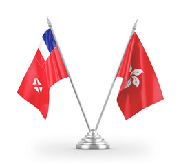 Hong Kong and Wallis and Futuna table flags isolated on white 3D rendering