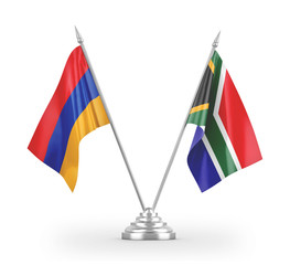 South Africa and Armenia table flags isolated on white 3D rendering