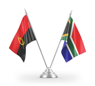 South Africa and Angola table flags isolated on white 3D rendering