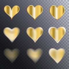 Set of Vector Golden Hearts on Transparent Background