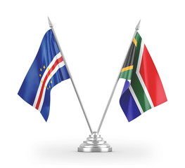 South Africa and Cape Cabo Verde table flags isolated on white 3D rendering