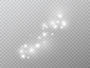 White glowing light effect isolated on transparent background. Magic glitter dust particles. Star burst with sparkles. Shining flare.Vector illustration