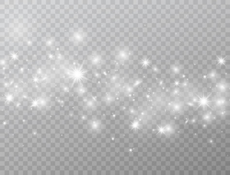 White glowing lights wave isolated on transparent background. Magic glitter dust particles border. Star burst with sparkles. Shining flare. Vector illustration