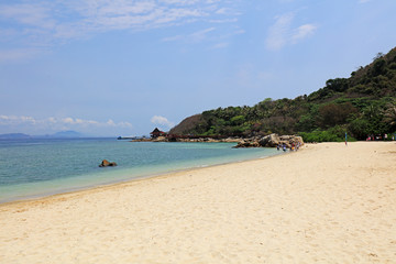 Tourists on the beach Wuzhizhou Island, Sanya City, Hainan Province, China