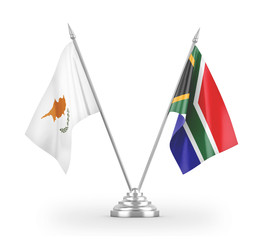 South Africa and Cyprus table flags isolated on white 3D rendering