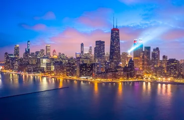 Washable wall murals Chicago Chicago downtown buildings skyline aerial