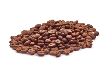 Roasted coffee beans, isolated on white background