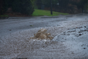 Roads flooded from water backing up during heavy rainfall in Storm Ciara, February 2020
