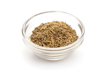 Dried rosemary leaves, isolated on white background