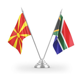 South Africa and North Macedonia table flags isolated on white 3D rendering